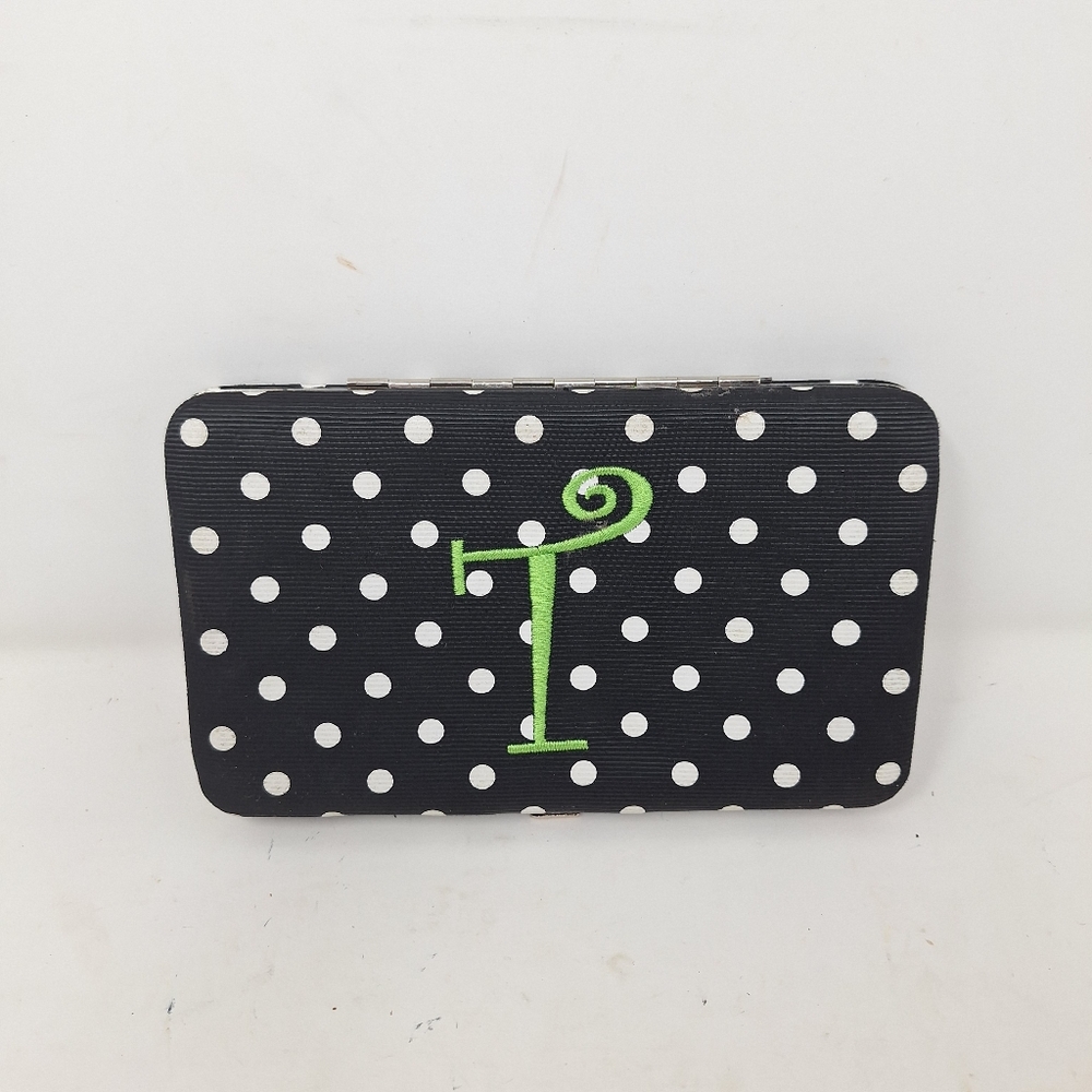 Mainstreet Collection Black White Polka Dot T Initial Snap Bifold Wallet Clutch